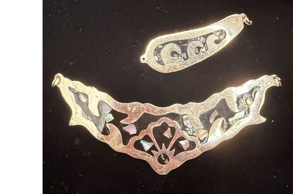 Vintage Mexican Alpaca Silver Collar Necklace Pieces W/Inlay Abalone Shell